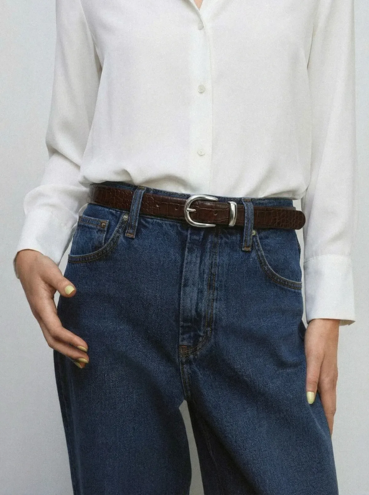 Croc-Embossed Leather Belt